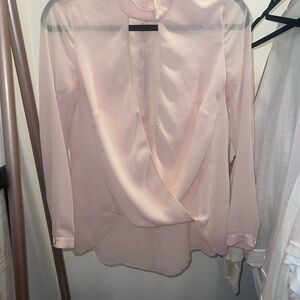 bebe Pale Pink Draped Wrap-Front Blouse